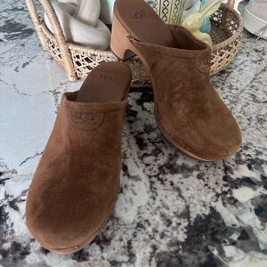 UGG Abbie Studded Platform Heels Camel Suede Clog Mule